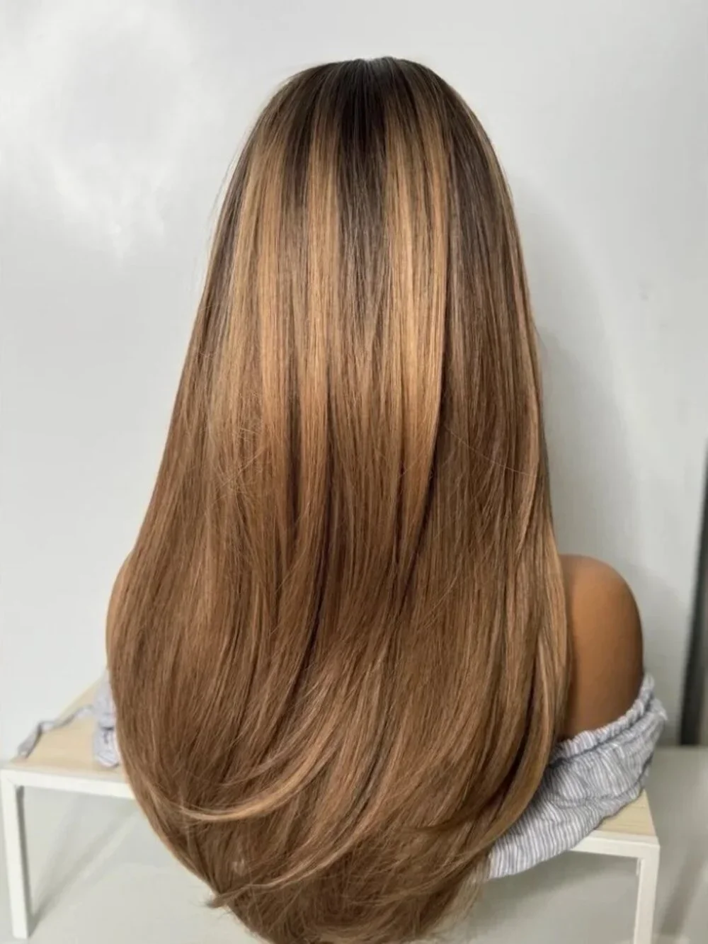 Long Straight Honey Brown Balayage Wig with Bangs – Natural Layered Look - 24”